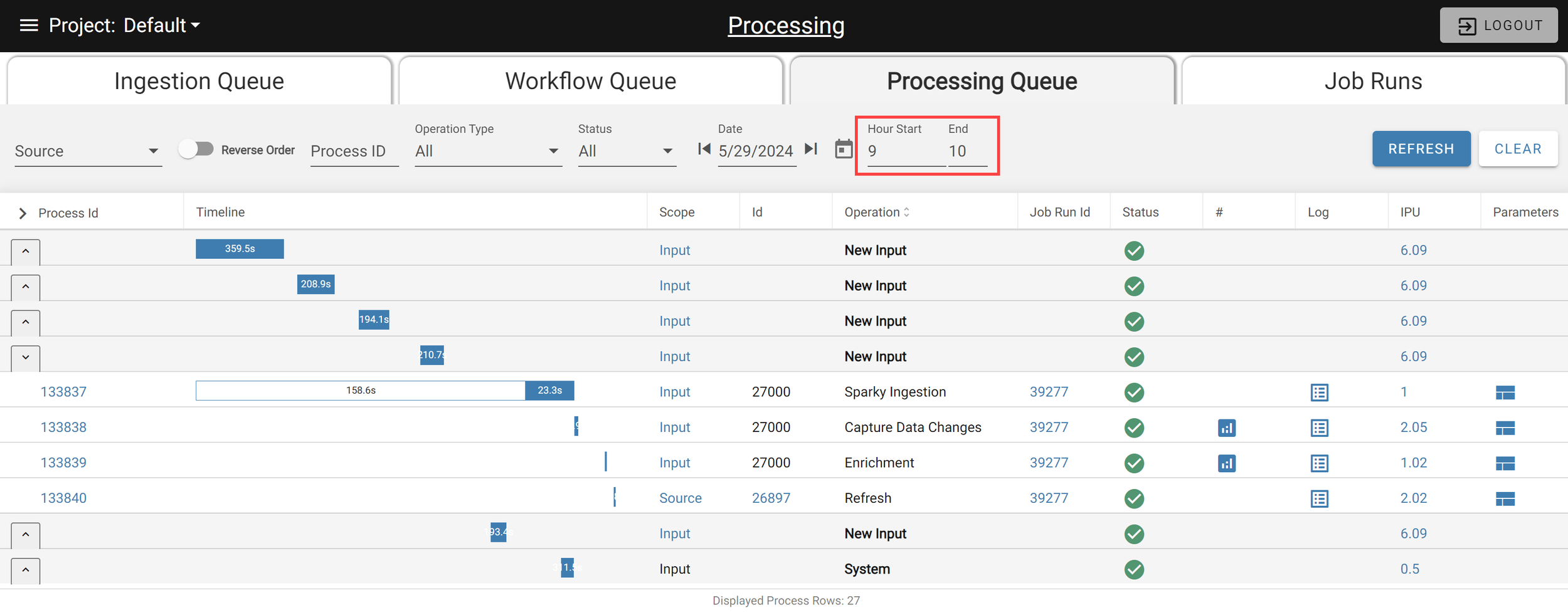 Process time filter controls in DataForge